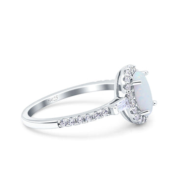 Halo Oval Art Deco Wedding Engagement Ring Lab Created White Opal 925 Sterling Silver